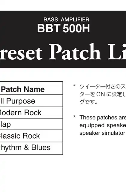 yamaha雅马哈BBT500H Patch List